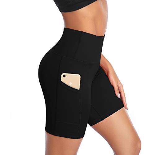 DAYOUNG Women Yoga Shorts High Waist Tummy Control Non See-Through Workout Running Athletic Legging Short with Pockets Y27A-Black-M