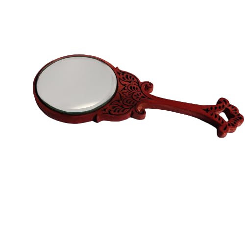 Round Red Wood Carved Hand Mirror-image-46