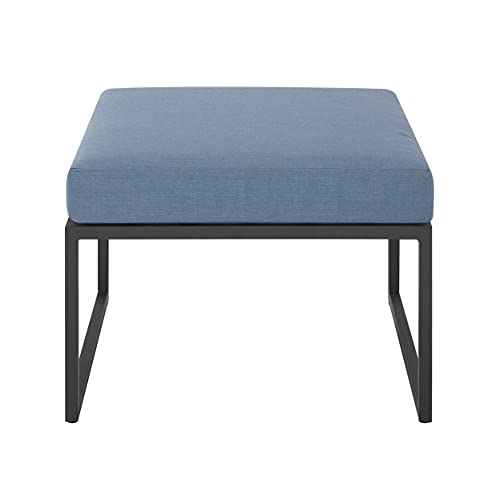 Walker Edison Tropez Contemporary Outdoor Steel Frame Modular Ottoman With Cushion, 22 Inch, Blue #TOP1