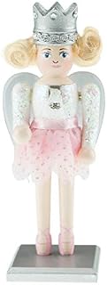 Clever Creations Chubby Sugar Plum Fairy Nutcracker | Traditional Chubby Fairy Nutcracker wearing White Sparkly Top with baby Pink Tutu and Ballerina Shoes | 7" Tall with Clear and Silver Wings