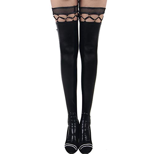 Latex Strümpfe Ledersocken Halterlose Overknee Sexy Lederstrümpfe Kniestrümpfe,Erotische Unterwäsche Lackledergurte Oberschenkelledersocken Socken für Erwachsene