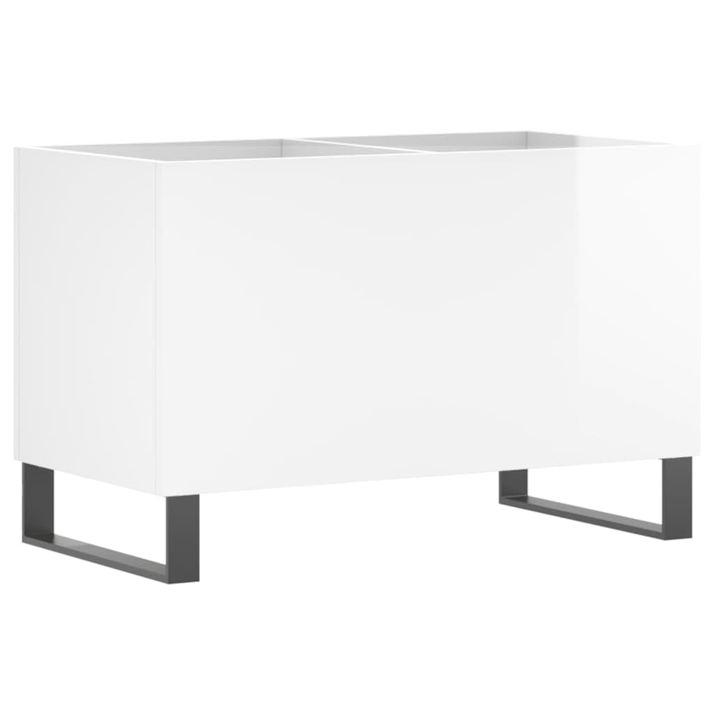 Mobile Porta Dischi Bianco Lucido Legno Multistrato per Vinili LP, Mobile per Giradischi con Piano Robusto e Piedini in Ferro, Ampio Spazio di Conservazione per Collezione