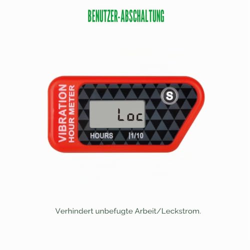 Yooreal Batteriebetriebener drahtloser Betriebsstundenzähler, Vibrationssensor für Rasentraktor Golfwagen Kettensäge Go-Kart Holzhacker Holzspalter Außenbordmotor Marine ATV (Red)