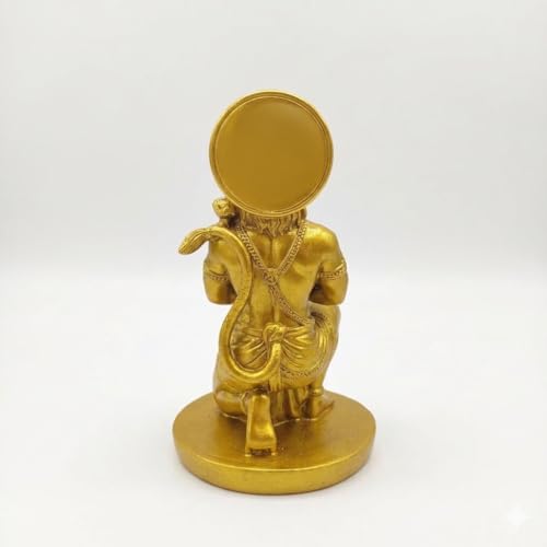 Image of Divine Hanuman Ji Idol in Golden Finish | Kneeling Pose Hanuman Murti for Home Temple Pooja Room Decor | Resin Bajrangbali Figurine for Devotional Gift & Spiritual Strength Display