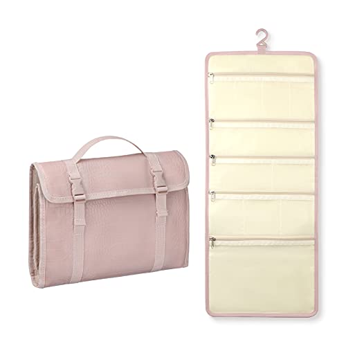 Rempry Hanging Travel Toiletry Bag, Portable Makeup Cosmetic Bags Multi-Compartment for Travel Accessories Organizer, Bathroom Shower, Crocodile Pink