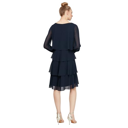 Image of S.L. Fashions Women's Long Sleeve Chiffon Short Cocktail Dress, Wedding Guest, Mother of The Bride (Petite and Regular Sizes)