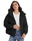 Gihuo Women's Crop Hooded Puffer Jacket Zip Up Winter Quilted Warm Short Jacket Outerwear(Black-S)