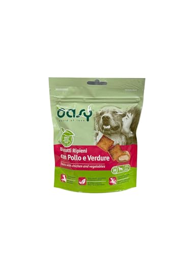 Oasy snack biscotti ripieni di mousse per cani adulti PROMOZIONE gusto POLLO e VERDURE | 3 confezioni da 70 grammi l'una.