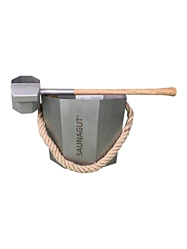 Saunagut® Edelstahl- Eimer mit der REGENKELLE® im Set! (Klein, Eiche) Cover