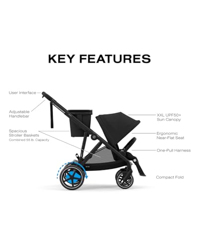 Image of Cybex e-Gazelle S Electronic Assist Stroller - Gazelle S Single-to-Double Electric Stroller, Smart Assist, Rocking Mode, 20+ Configurations & Compact Fold, Moon Black with Black Frame