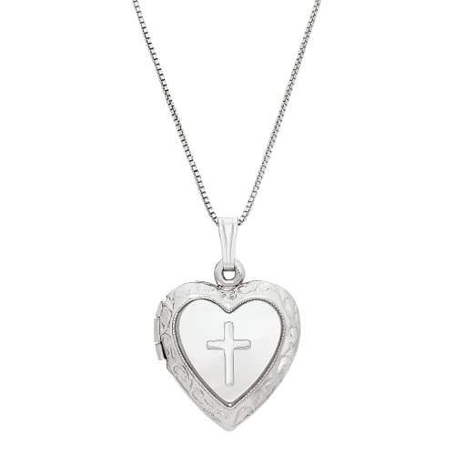 Welry Mother-Of-Pearl Heart With Cross Locket Necklace For Women, 925 Sterling Silver, Jewelry Gift Idea, 18" #TOP28