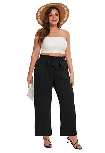 SEKINO Women's Plus Size Wide Leg Pants Loose Casual Flowy Pants Adjustable Knot Belted Lounge Beach Pants with Pockets3