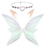 Funsveta Women Girls Berry Rattans Crown Butterfly Wings with Elf Ears Dress Up Halloween Cosplay Ph