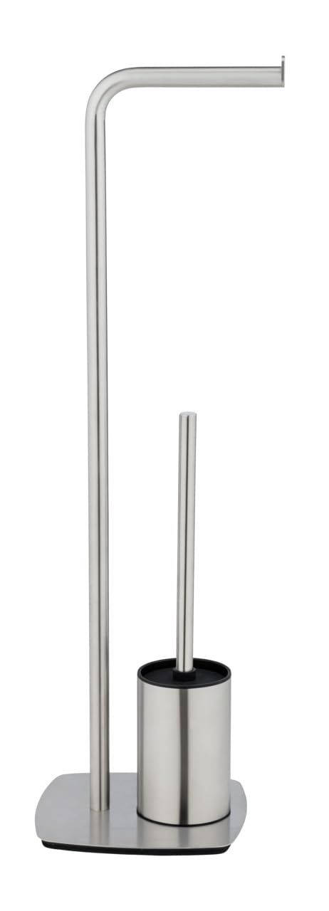 WENKO Stand WC-Garnitur Mod. Iria Toilettenbürste mit Toilettenpapierhalter freistehend für Gäste-WC aus Edelstahl mit Silikonbürste Klobürste rostfrei schwere Bodenplatte 23x72x20 cm satiniert matt