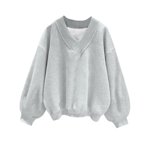 FULILYEO Womens V Neck Oversized Sweatshirts Long Sleeve Pullover Fleece - image 1