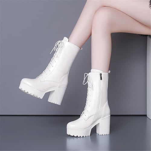 Image of FOREADA Goth Platform Heel Combat Boots Women Pearl Lace Victorian Booties