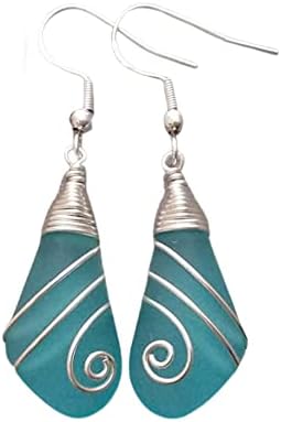 Yinahawaii Handmade Sea Glass Earrings, Hawaiian Jewelry Handmade Earrings, Wire Turquoise Earrings Blue Earrings, Seaglass Jewelry For Women Birthday Gift For Women (December Birthstone Jewelry)