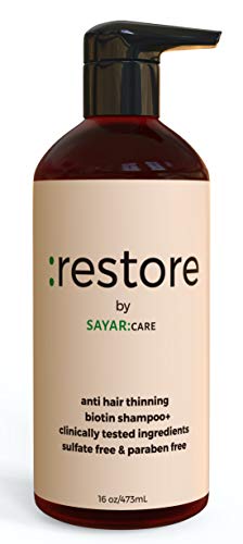 Sayar Care Pro RESTORE Biotin Hair Growth - Anti-Thinning Vegan Shampoo 16 OZ 2x concentrate, DHT Blocking & Increases Volume - For Thicker Fuller Hair