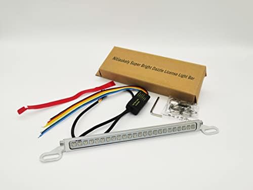 Nitiaukely Motorcycle License Plate Light Strip with Dynamic Running Light, Brake Light, and LED Signal Functions (Silver Aluminum 7.48" License Plate Light Strip)