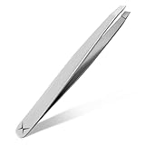 Professional Slant Tip Tweezers for Eyebrows – Premium Stainless Steel, Ultra-Precise Hand-Aligned Tips, Facial Hair & Ingrown Hair Removal (Elite Chrome)