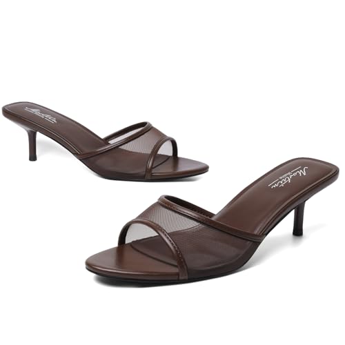 Image of Mostrin Kitten Heels for Women Pointed Toe Vintage Mules Heels Sexy Slip on Stiletto Backless Sandals for Party Wedding Daily