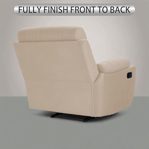 Image of Adorn India Premium Majestic 1 Seater Recliner Manual Sofa Chair | Cream Suede Velvet Fabric | Soft Padded Back Rest & Handrest | Living Room Recliner Chair | 3 Years Warranty