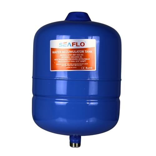 SEAFLO 2 Gallon Pre-Pressurized Accumulator Expansion Tank – Reduces Pump Cycling, Smooth Water Flow, 87 PSI, 3/4" MNPT, Compact Design for RV, Marine, Boat & Off-Grid Systems – 4-Year Warranty by SEAFLO - Used condition - US$41.50