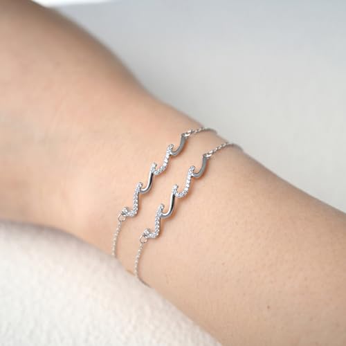925 Sterling Silver Bracelet, Wave Bracelet for Mother, Bestie Gifts for Women, Best Friend Bracelet, Birthday Jewelry Gifts for Friends Mom Daughter Sister 5