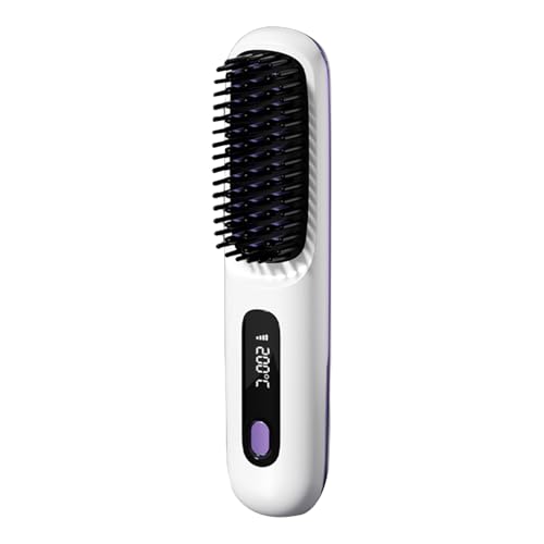 Cepillo alisador inalámbrico – Peine térmico portátil | Mini cepillo recargable USB con temperaturas, calentamiento en 30s, herramienta iónica para el cabello en casa, de viaje