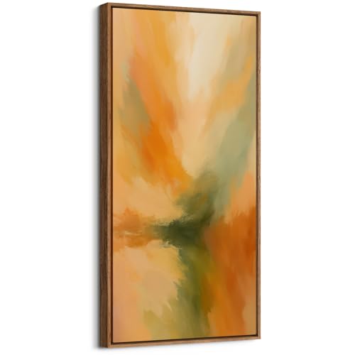 wall26 Extra Large Framed Wall Art Canvas Print - Orange and Green Abstract Brush Stroke Wall Decor - Contemporary Artwork for Living Room Bedroom Office - 60