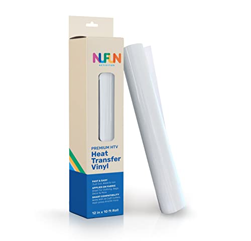 NuFun Activities Premium HTV Direct Heat Transfer Vinyl Rolls - 1 Roll - 12 inches x 10 feet, White, Iron On Vinyl for All Cutter Machines - Easy to Cut & Weed for Heat Vinyl Design (White)