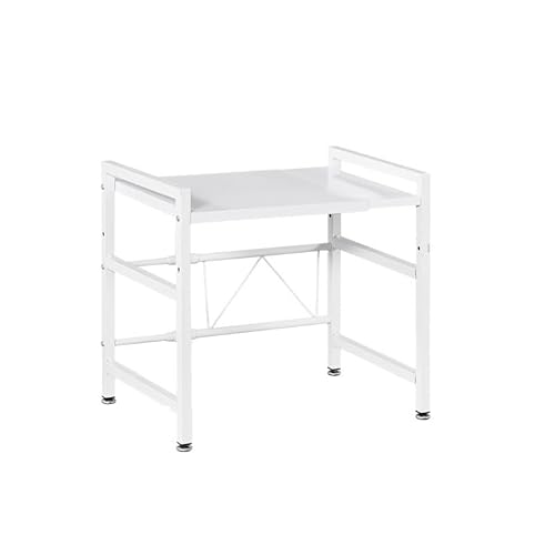 Multibao Microwave Shelf Stand, 2 Tier Expandable Microwave oven Rack Stand with 4 Hooks Storage Holder Kitchen Corner Shelf (White)