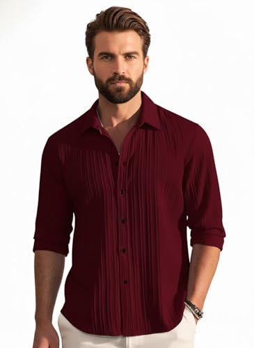 Image of Amazon Brand - INKAST Men's Casual Button Down Shirts Long Sleeve Linen Shirt Fashion Textured Beach Summer Shirt