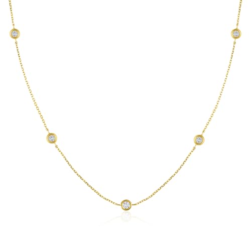 MAX + STONE Trio 10K Yellow Gold Diamond Bracelet and Pendant Necklace for Women | Hypoallergenic & Anti-Tarnsihing Bezel Lab Grown Diamond Bracelet & Necklace with Adjustable Chains