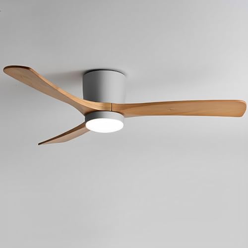 Ventilateur de plafond avec lumière LED 36 pouces en bois gris style nordique pour salon