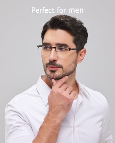 Image of ANRRI Blue Light Glasses Men Semi Rimless Glasses Fake Glasses Lightweight Metal Frame Computer Gaming UV Blocking Eyewear