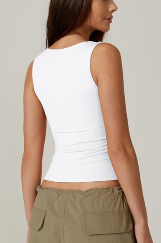 QINSEN Women's Square Neck Sleeveless Double-Layer Tank Tops Basic Tight T Shirts