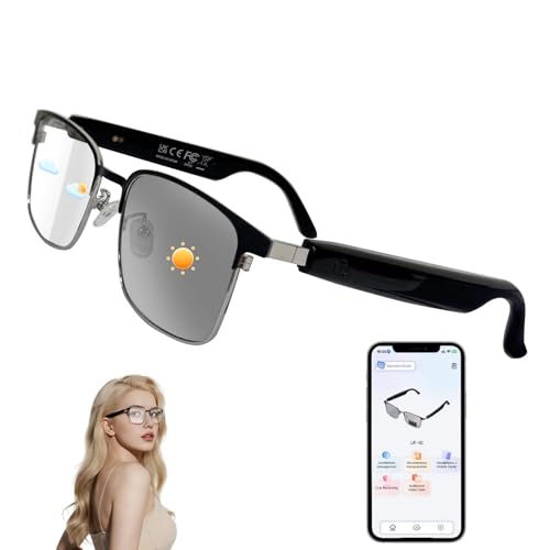 AI Smart Glasses with ChatGPT, Bluetooth Glasses for Women & Men, Photochromic Lenses, Real-Time Translation in 160+ Languages via APP, AI Glasses with Speakers for Indoor Outdoor (Silver) U