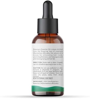 Aravi Organic Pure and Natural Rosemary Essential Oil for Hair Growth, Hair Fall Control, Nourishment, Strengthening, and Skin Care - Rosemary Oil for Women and Men - 1 FL Oz / 30ml