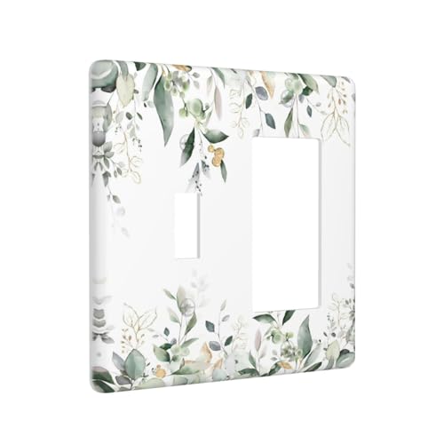 Decorative Outlet Covers Rustic Ink Green Eucalyptus Leaves Sage leaf 2 Gang Outlet Cover Wall Plate Single Toggle Rocker Light Switch Cover Plate Switch Plate Covers for Bedroom Decor