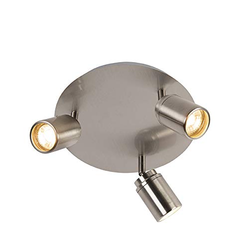 Qazqa - Modern Bathroom Spotlight Ceiling Steel I Nickel Matt I Satin 3-Light IP44 - Ducha- - Modern - Suitable for LED GU10 | 3 Way Light - Steel Surface-Mounted spotway Light - Suitable for Living