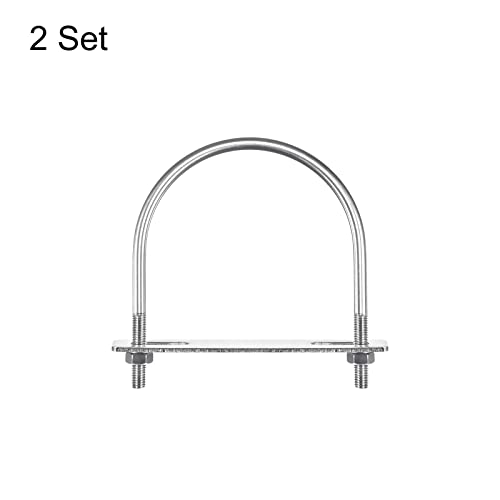 Image of uxcell Round U-Bolts, 2 Sets 110mm(4.33 inch) Inner Width 135mm Length M8 304 Stainless Steel U Clamp Bolt with Nuts Washers and Plates, for Boat Trailer