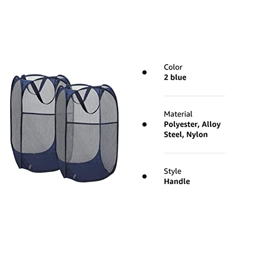 2 Laundry Baskets, Pop-Up Laundry Baskets, Foldable Mesh Laundry Baskets (Each With 2 Reinforced Handles, Blue #TOP7