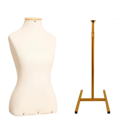 Manequim Busto Feminino com Pedestal Ajustável Costura e Vitrines Branco Preto- Base Regulável para Loja e Ateliê - Profissional e Versátil(Branco/Dourado)