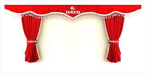 Juego completo de cortinas de dormitorio para camión con pompones blancos y ganchos. Con logotipo de IVECO Cover