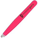 Tweezer Guru Tweezers for Women - Slant Pointed Precision Tweezers for Eyebrows & Ingrown Hair Removal - Blackhead and Splinter Tweezer with Sharp Needle Nose Point for Plucking (Bright Pink)