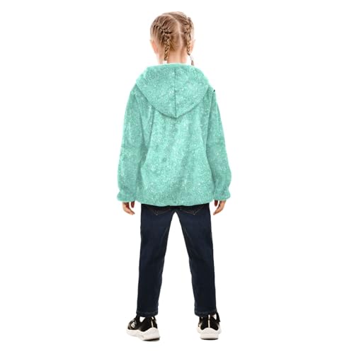 Mint Green Glitter Toddler Fleece Jacket Baby Girls Hooded Zipper Long Sleeve Thick Warm Outerwear 3-10 Years4