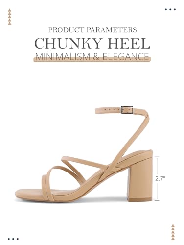 Image of LACUONE Strappy Heels for women Block Heels Square Toe Chunky Ankle Buckle Pump Heeled Sandals