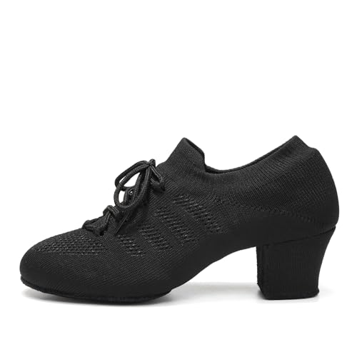 Women's Dance Shoes Practice Close Toe Salsa Ballroom Lace-up Split-Sole Latin Jazz Teaching Shoes2