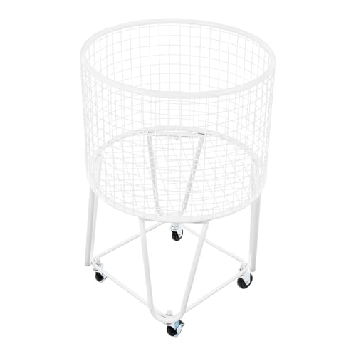 Image of Wire Metal Rolling Laundry Basket On Wheels,Mesh Wire Laundry Basket Storage Cart for Bathroom Bedroom Dirty Clothes Storage (E)